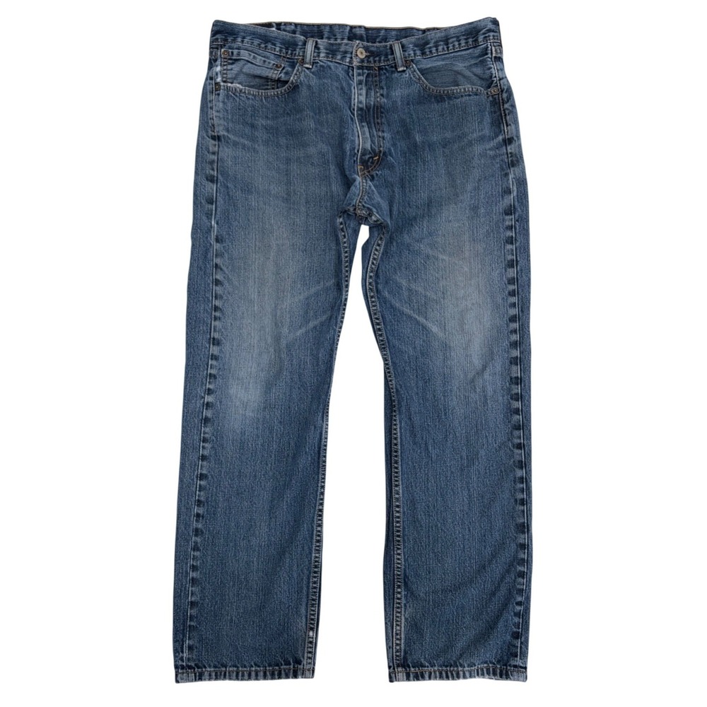 Levis 505 Regular Fit Mens Blue Jeans Medium Wash Denim W38 L30 Distressed Hem